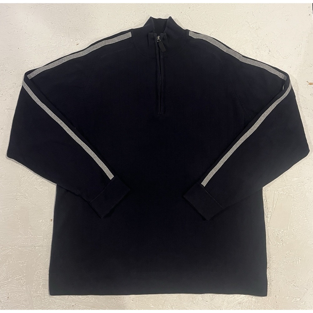 Eddie‎ Bauer Sweater Mens XL Heavy Knit Ribbed Cotton Quarter Zip Blue Pullover